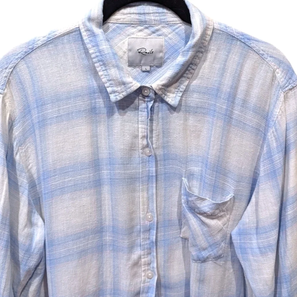 Rails Charli Gauzy Linen Blend Button up Shirt in Corsica Plaid (L) - Picture 5 of 6